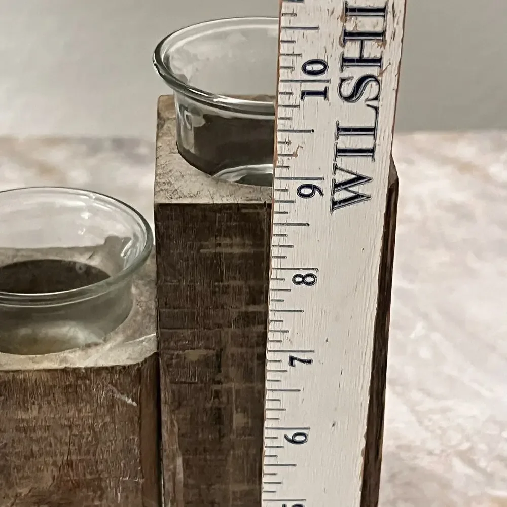 Rustic Square Wood Glass Tealight Holder 10.5